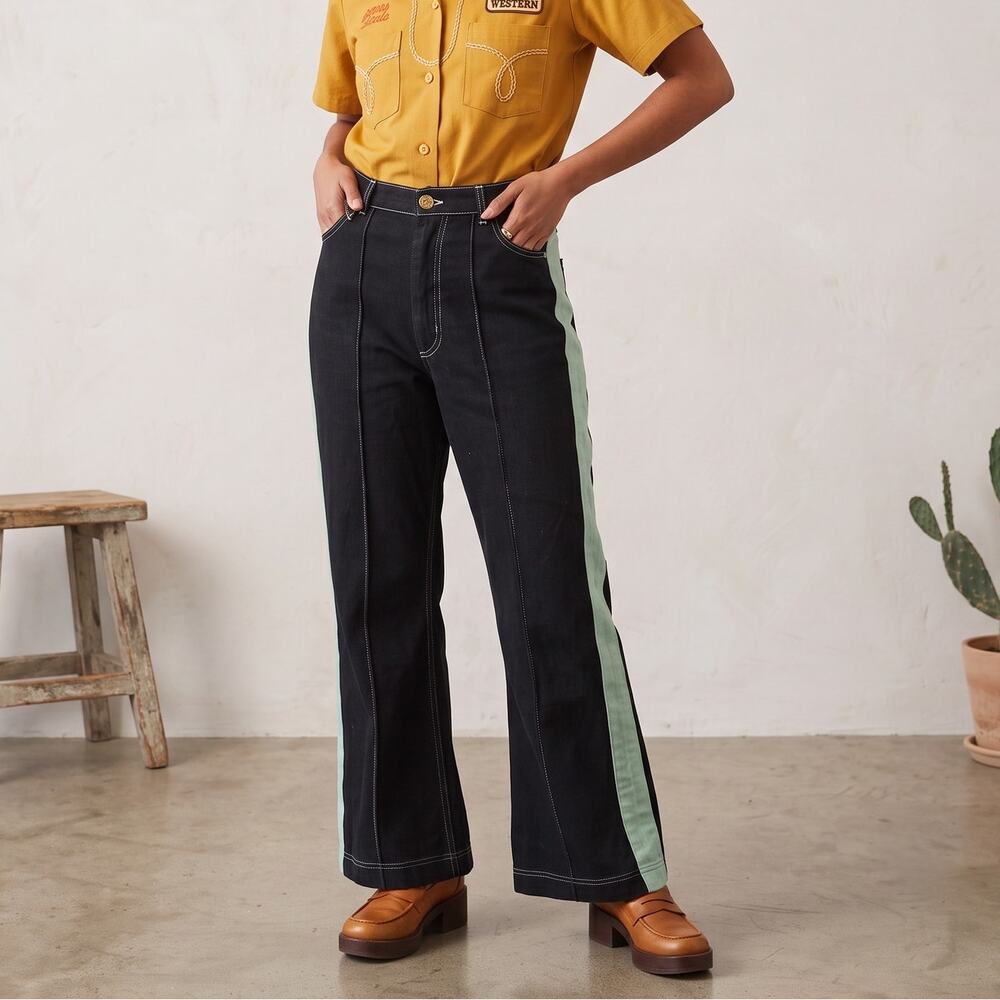 Big Bud Press Western Pant Jean Black with green panel size XS